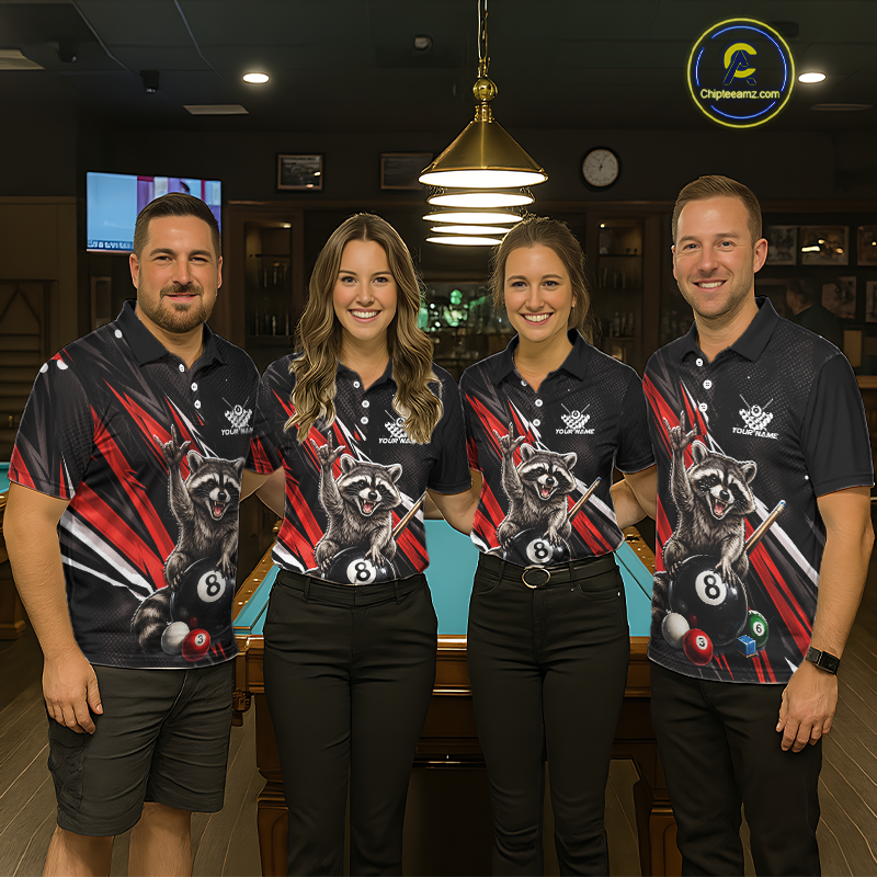 Custom Red Funny Raccoon 8 Ball Billiard Shirt for Men Billiard Team Jersey Billiard League NNT191