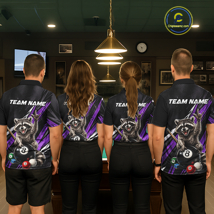 Custom Purple Funny Raccoon 8 Ball Billiard Shirt for Men Billiard Team Jersey Billiard League NNT191