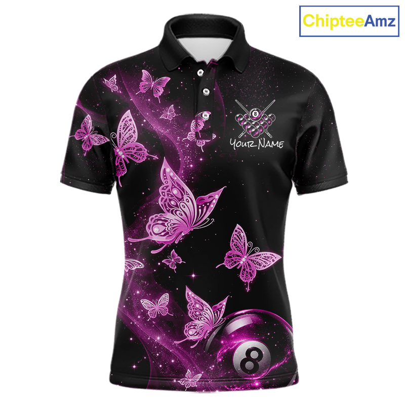 Custom Pink Butterfly Galaxy 8 Ball Billiard Shirt for Men Billiard Team Jersey Billiard League NNT192