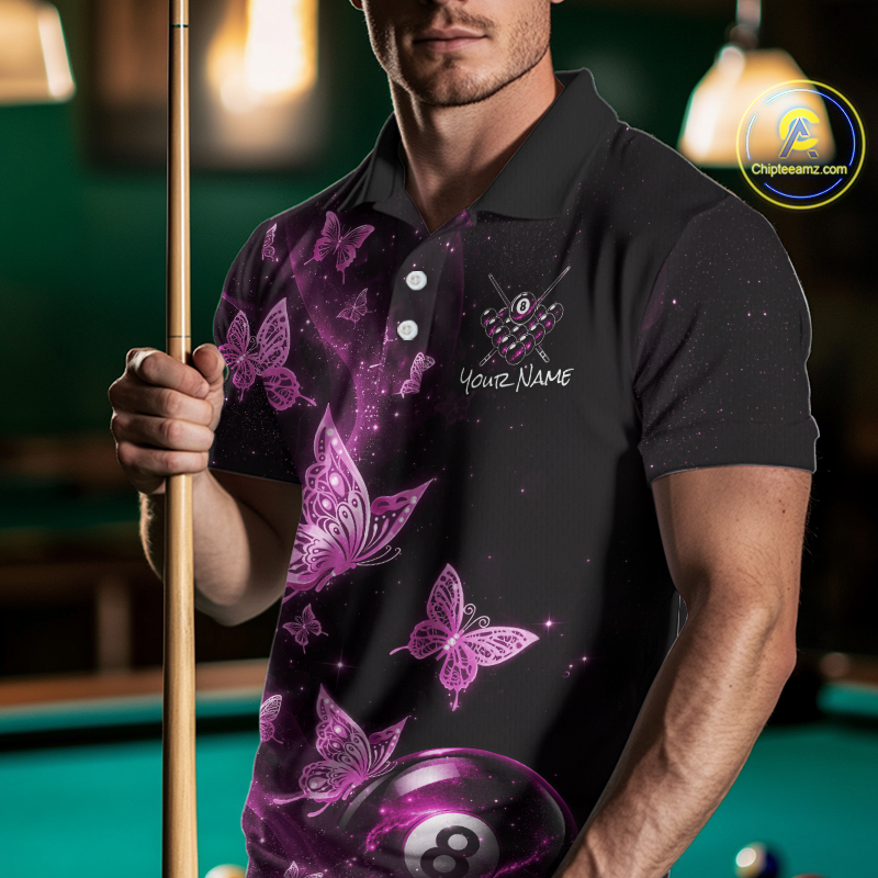 Custom Pink Butterfly Galaxy 8 Ball Billiard Shirt for Men Billiard Team Jersey Billiard League NNT192