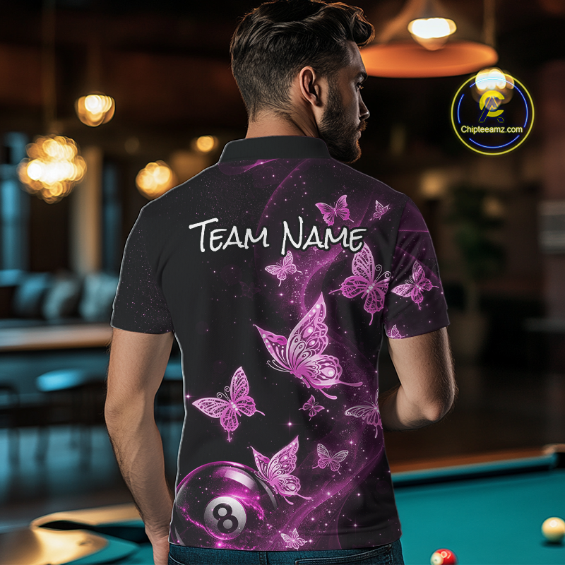 Custom Pink Butterfly Galaxy 8 Ball Billiard Shirt for Men Billiard Team Jersey Billiard League NNT192