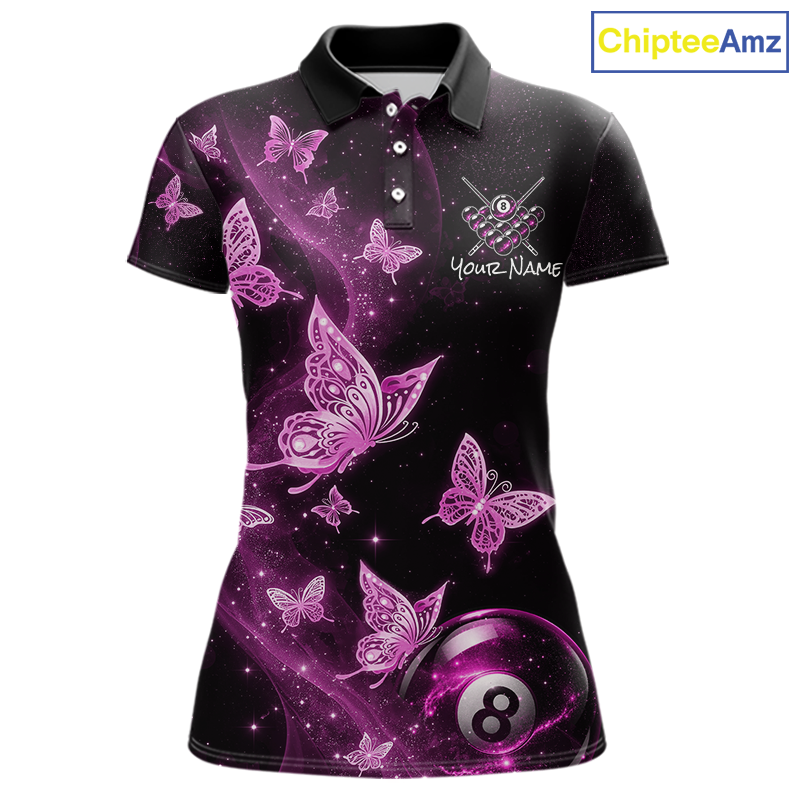 Custom Pink Butterfly Galaxy 8 Ball Billiard Shirt for Women Billiard Team Jersey Billiard League NNT192
