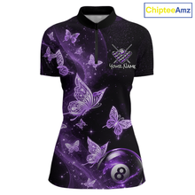 Load image into Gallery viewer, Custom Purple Butterfly Galaxy 8 Ball Billiard Shirt for Women Billiard Team Jersey Billiard League NNT192