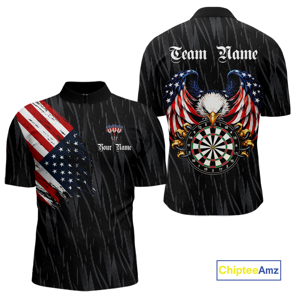 Custom US Flag Eagle Darts Shirt for Men Darts Team Jerseys Dart Tournament Polo & 1/4 Zip NNT111