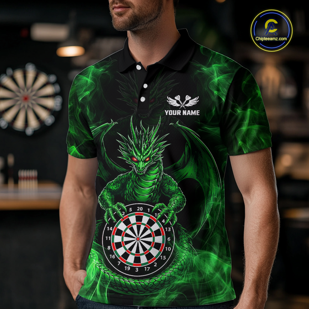 Custom Green Dragon Darts Board Dart Shirts For Men Darts Team Jerseys Polo & 1/4 Zip NNT121