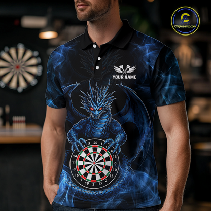 Custom Blue Dragon Darts Board Dart Shirts For Men Darts Team Jerseys Polo & 1/4 Zip NNT121