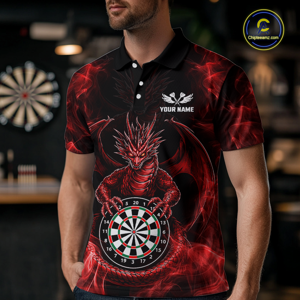 Custom Red Dragon Darts Board Dart Shirts For Men Darts Team Jerseys Polo & 1/4 Zip NNT121
