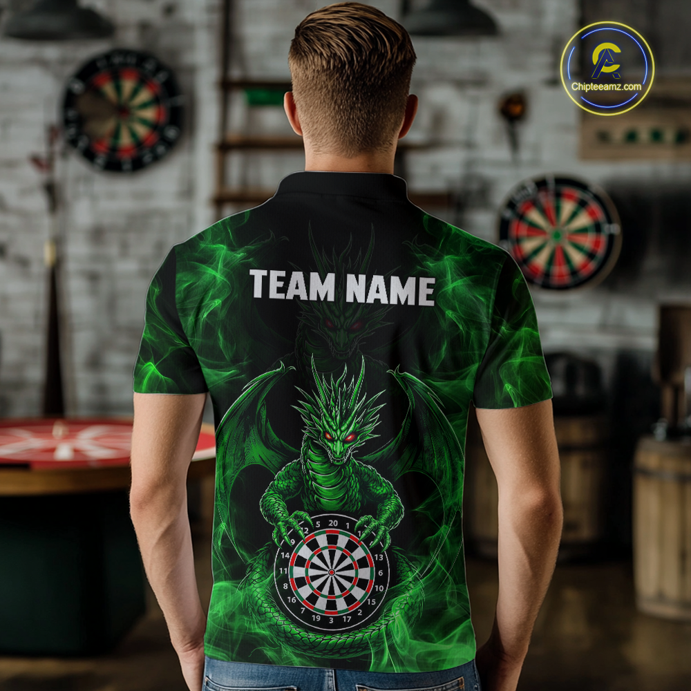 Custom Green Dragon Darts Board Dart Shirts For Men Darts Team Jerseys Polo & 1/4 Zip NNT121