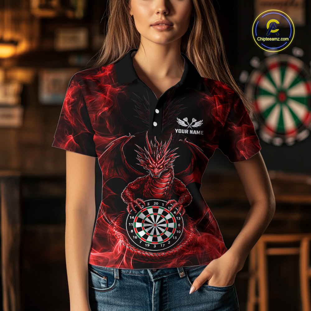 Custom Red Dragon Darts Board Dart Shirts For Women Darts Team Jerseys Polo & 1/4 Zip NNT121
