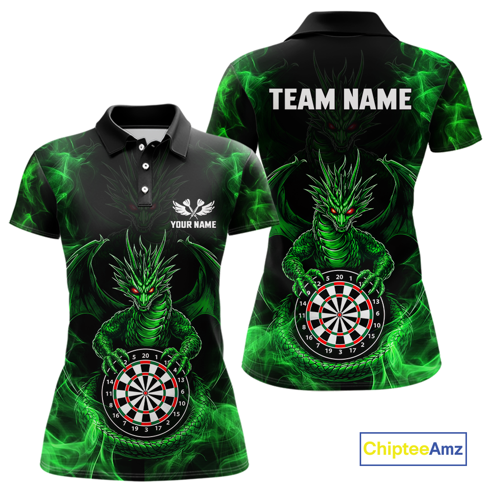 Custom Green Dragon Darts Board Dart Shirts For Women Darts Team Jerseys Polo & 1/4 Zip NNT121