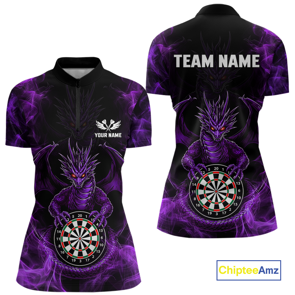 Custom Purple Dragon Darts Board Dart Shirts For Women Darts Team Jerseys Polo & 1/4 Zip NNT121