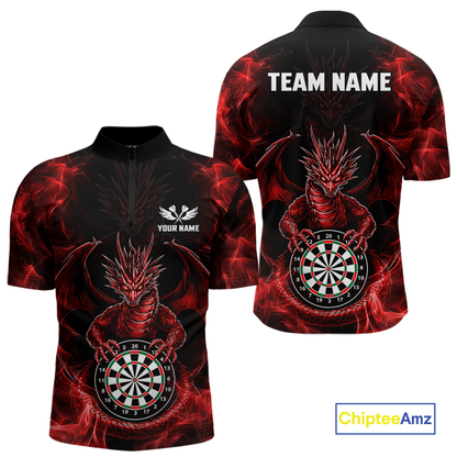 Custom Red Dragon Darts Board Dart Shirts For Men Darts Team Jerseys Polo & 1/4 Zip NNT121