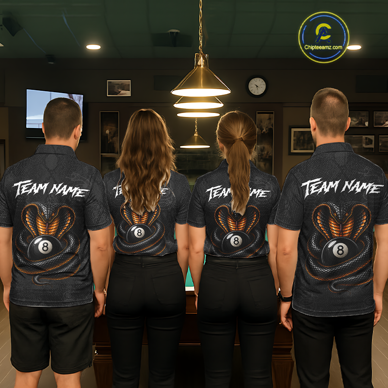 Custom Black Cobra Snake 8 Ball Billiard Shirt for Men Billiard Team Jersey Billiard League NNT188