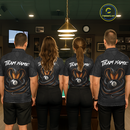 Custom Black Cobra Snake 8 Ball Billiard Shirt for Men Billiard Team Jersey Billiard League NNT188