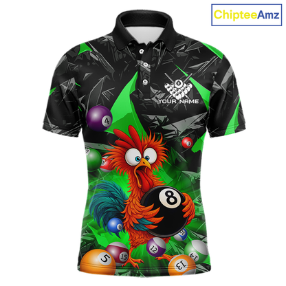 Custom Green Funny Chicken 8 Ball & 9 Ball Billiard Shirt for Men Billiard Team Jerseys NNT190