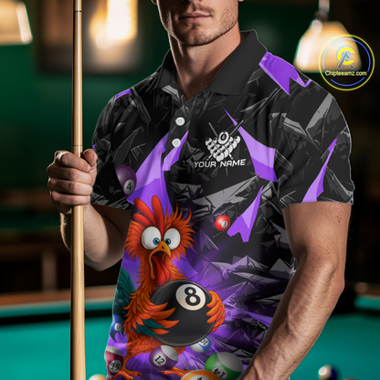 Custom Purple Funny Chicken 8 Ball & 9 Ball Billiard Shirt for Men Billiard Team Jerseys NNT190