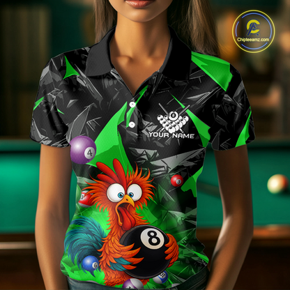 Custom Green Funny Chicken 8 Ball & 9 Ball Billiard Shirt for Women Billiard Team Jerseys NNT190