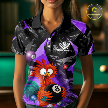 Custom Purple Funny Chicken 8 Ball & 9 Ball Billiard Shirt for Women Billiard Team Jerseys NNT190