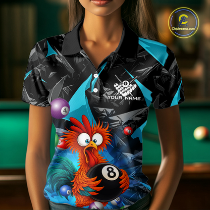 Custom Turquoise Funny Chicken 8 Ball & 9 Ball Billiard Shirt for Women Billiard Team Jerseys NNT190