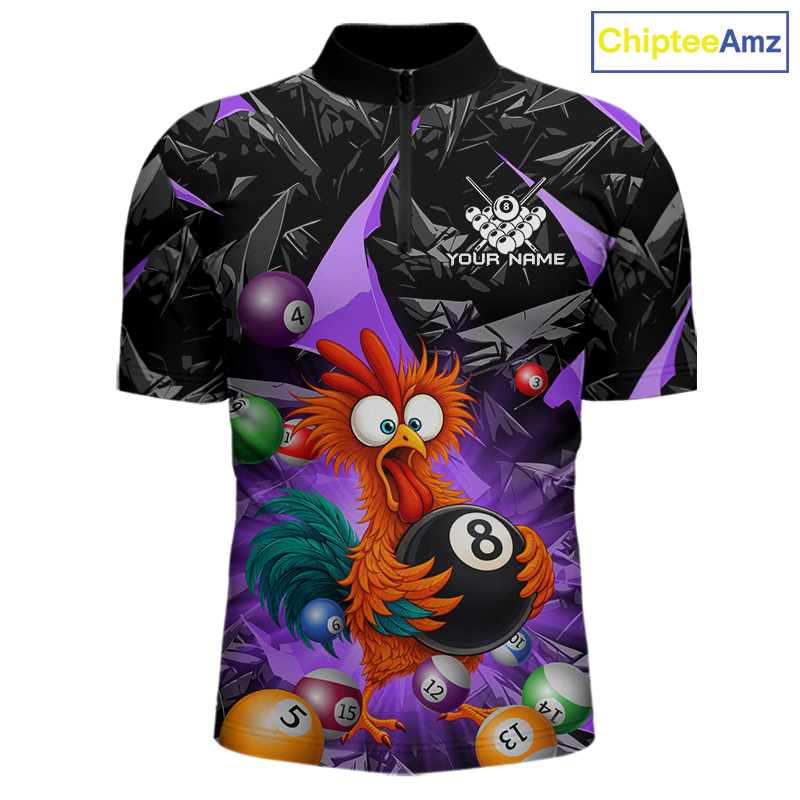 Custom Purple Funny Chicken 8 Ball & 9 Ball Billiard Shirt for Men Billiard Team Jerseys NNT190