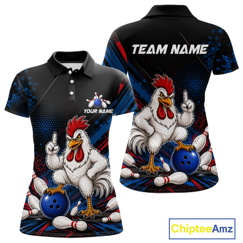 Custom Funny Chicken Bowling Jersey for Women Chicken Bowling Team Shirts Polo & 1/4 Zip HNT508