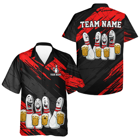 Custom Red Hawaiian Bowling Jersey for Men Women Bowling Tournament Bowling Team Shirts HNT178