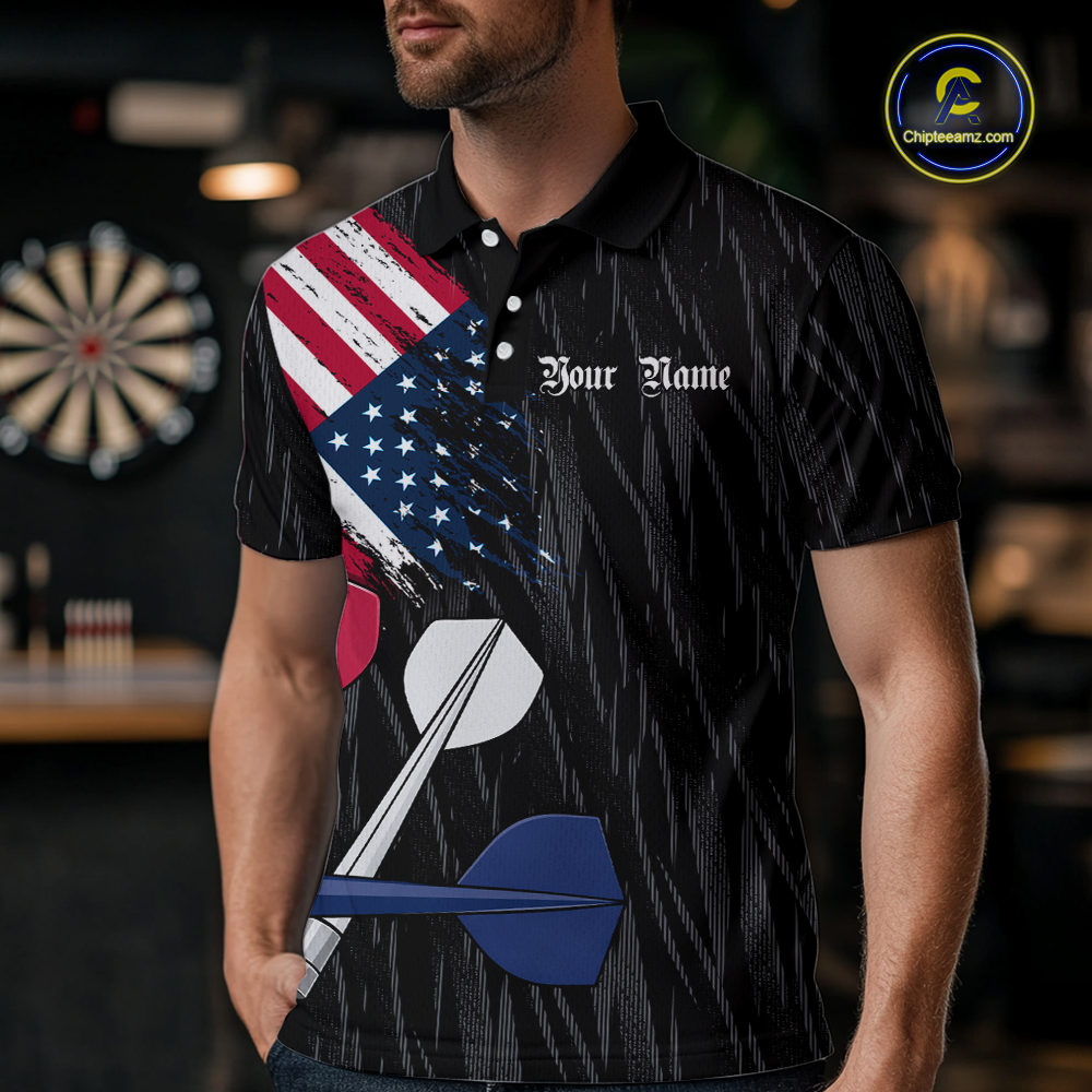 Custom American Flag Dart Shirts For Men Dart Board Shirts Polo & 1/4 Zip Dart Jersey Team NNT126