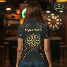 Load image into Gallery viewer, Custom Black Gold Dartboard Shirts Dart Shirt for Women Dart Team Jersey Dart League NNT178