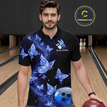 Custom Blue Galaxy Butterflies Bowling Shirt for Men Butterfly Bowling Team Jersey Bowling League HNT277