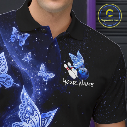 Custom Blue Galaxy Butterflies Bowling Shirt for Men Butterfly Bowling Team Jersey Bowling League HNT277