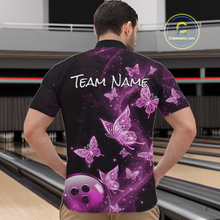 Load image into Gallery viewer, Custom Pink Galaxy Butterflies Bowling Shirt for Men Butterfly Bowling Team Jersey Bowling League HNT277