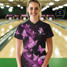 Load image into Gallery viewer, Custom Pink Galaxy Butterflies Bowling Shirt for Women Butterfly Bowling Team Jersey Bowling League HNT277