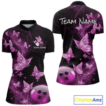 Load image into Gallery viewer, Custom Pink Galaxy Butterflies Bowling Shirt for Women Butterfly Bowling Team Jersey Bowling League HNT277