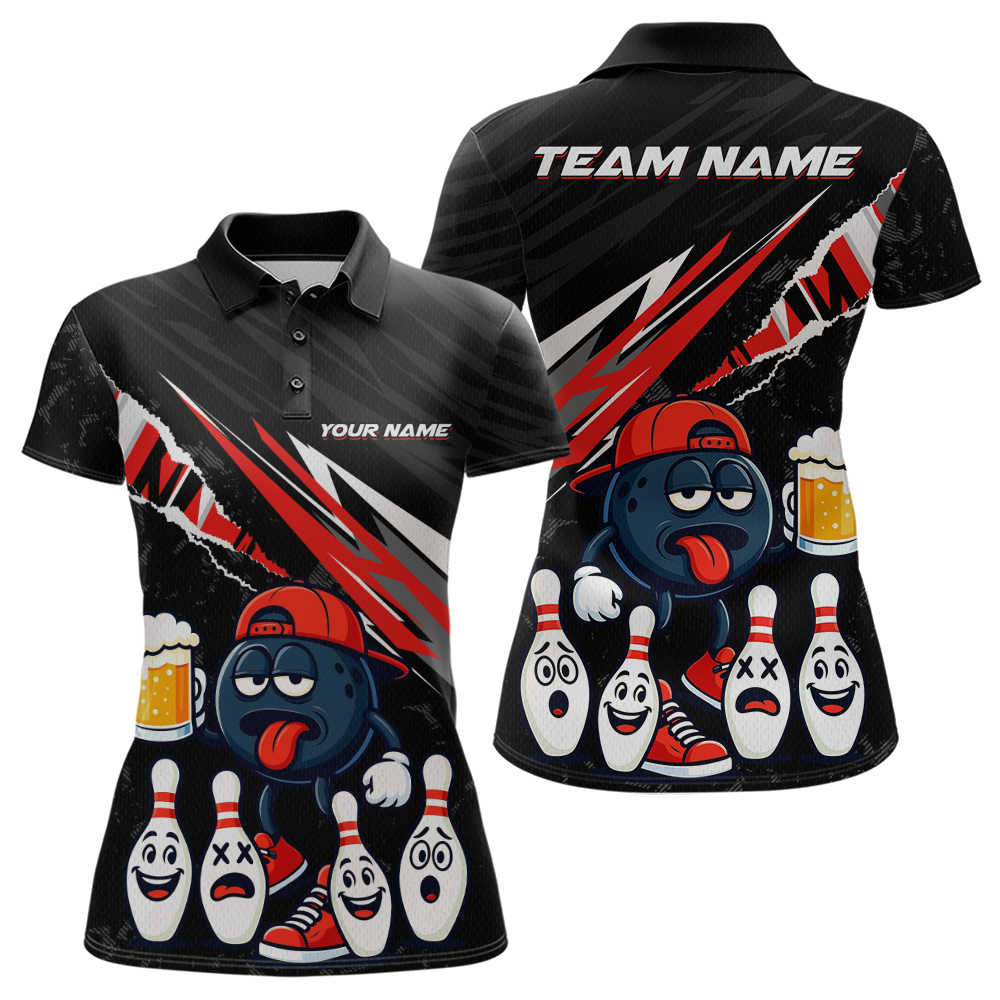 Custom Red Beer Bowling Jersey for Women Bowling Team Shirts Bowling Uniform Polo & 1/4 Zip HNT133