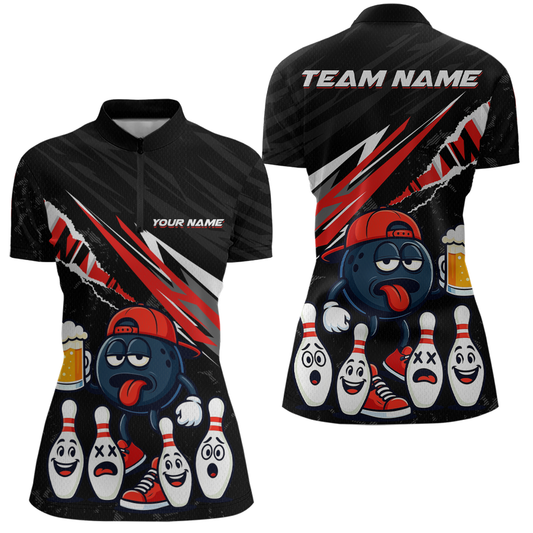 Custom Red Beer Bowling Jersey for Women Bowling Team Shirts Bowling Uniform Polo & 1/4 Zip HNT133