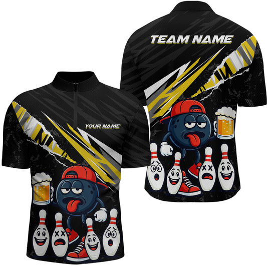 Custom Yellow Beer Bowling Jersey for Men Bowling Team Shirts Bowling Uniform Polo & 1/4 Zip HNT133