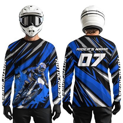 Custom Blue Youth Motocross Jersey Racing for Kid Men Women MX Dirt Bike Shirts UPF30+ DNT47