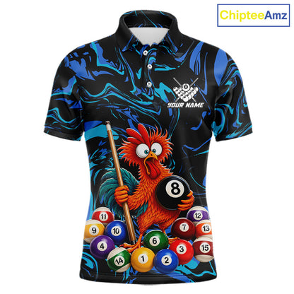 Custom Teal Blue Chicken 8 Ball Billiard Shirt for Men Billiard Jerseys Team Billiard League NNT197