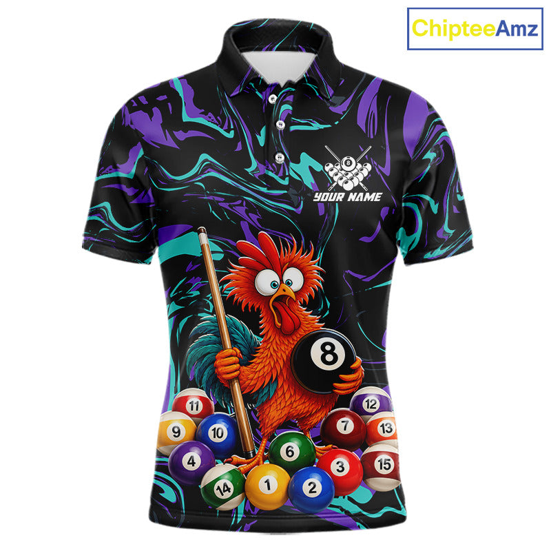 Custom Teal Purple Chicken 8 Ball Billiard Shirt for Men Billiard Jerseys Team Billiard League NNT197