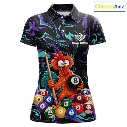 Custom Teal Purple Chicken 8 Ball Billiard Shirt for Women Billiard Jerseys Team Billiard League NNT197