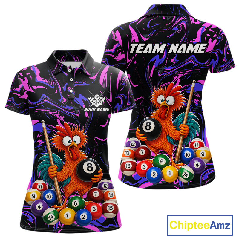 Custom Purple Chicken 8 Ball Billiard Shirt for Women Billiard Jerseys Team Billiard League NNT197