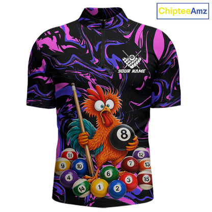 Custom Purple Chicken 8 Ball Billiard Shirt for Men Billiard Jerseys Team Billiard League NNT197