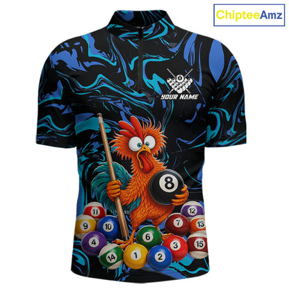 Custom Teal Blue Chicken 8 Ball Billiard Shirt for Men Billiard Jerseys Team Billiard League NNT197