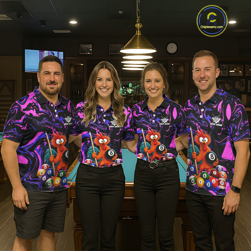 Custom Purple Chicken 8 Ball Billiard Shirt for Men Billiard Jerseys Team Billiard League NNT197