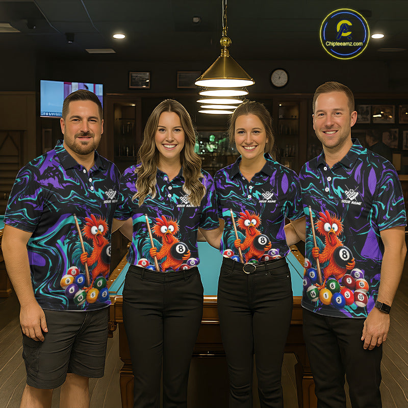 Custom Teal Purple Chicken 8 Ball Billiard Shirt for Women Billiard Jerseys Team Billiard League NNT197
