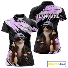 Load image into Gallery viewer, Custom Funny Cat Holographic Bowling Jersey for Women Bowling Polo &amp; 1/4 Zip Bowling Team Shirts HNT198