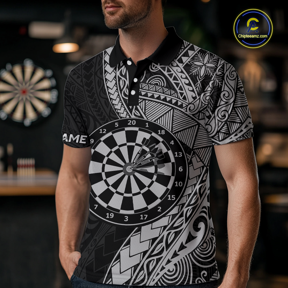 Custom White Tribal Dart Shirts for Men Dart Team Jersey Dartboard Gifts Polo & 1/4 Zip NNT163