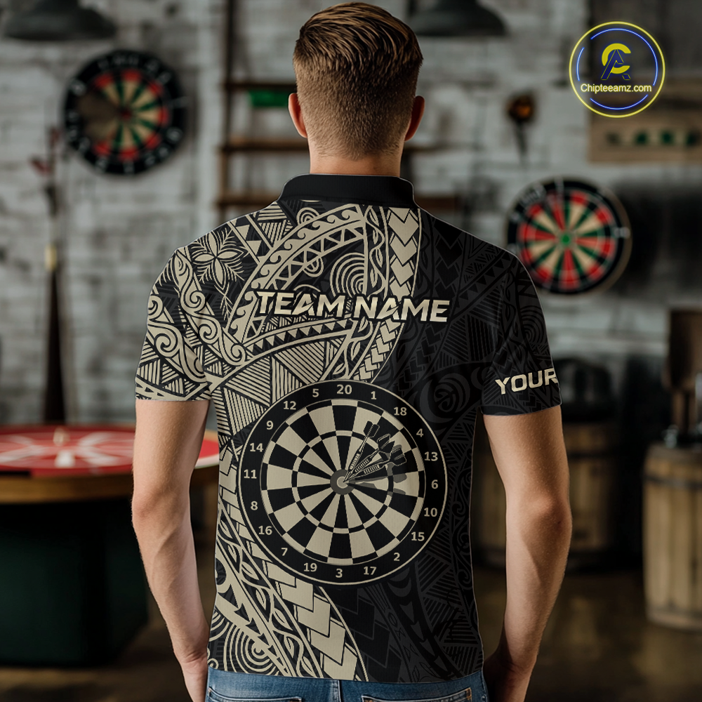 Custom Yellow Tribal Dart Shirts for Men Dart Team Jersey Dartboard Gifts Polo & 1/4 Zip NNT163