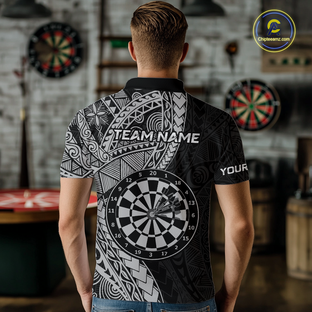 Custom White Tribal Dart Shirts for Men Dart Team Jersey Dartboard Gifts Polo & 1/4 Zip NNT163