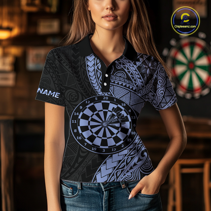 Custom Blue Tribal Dart Shirts for Women Dart Team Jersey Dartboard Gifts Polo & 1/4 Zip NNT163